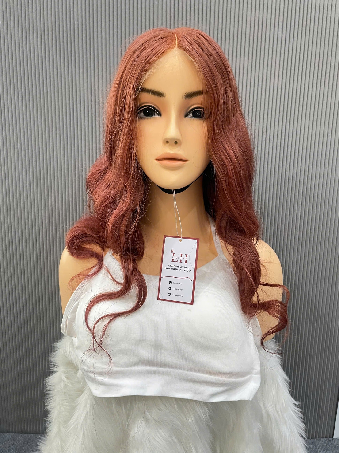 Best Selling Natural Wavy Lace Closure Wigs Red Color 14 Inches Double Drawn Vietnamese Human Hair Wigs