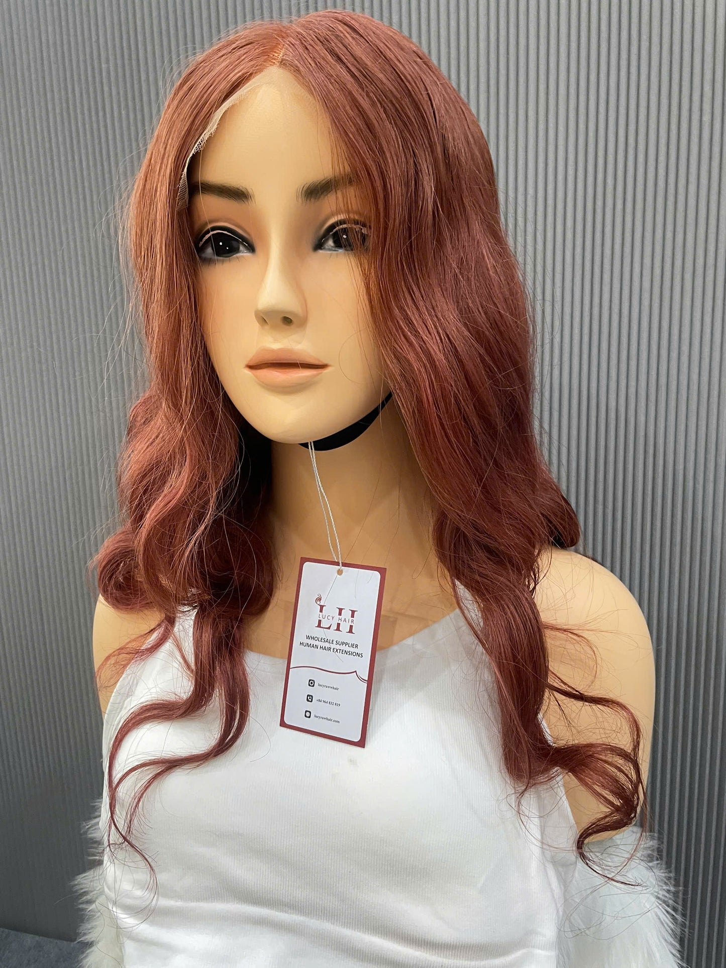 Best Selling Natural Wavy Lace Closure Wigs Red Color 14 Inches Double Drawn Vietnamese Human Hair Wigs