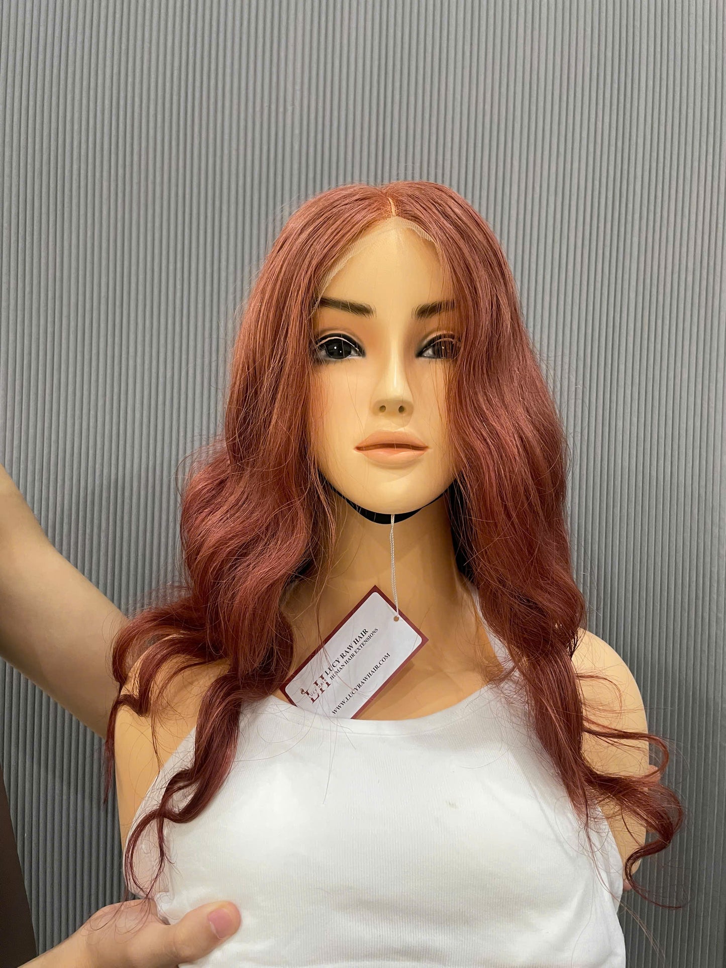 Best Selling Natural Wavy Lace Closure Wigs Red Color 14 Inches Double Drawn Vietnamese Human Hair Wigs