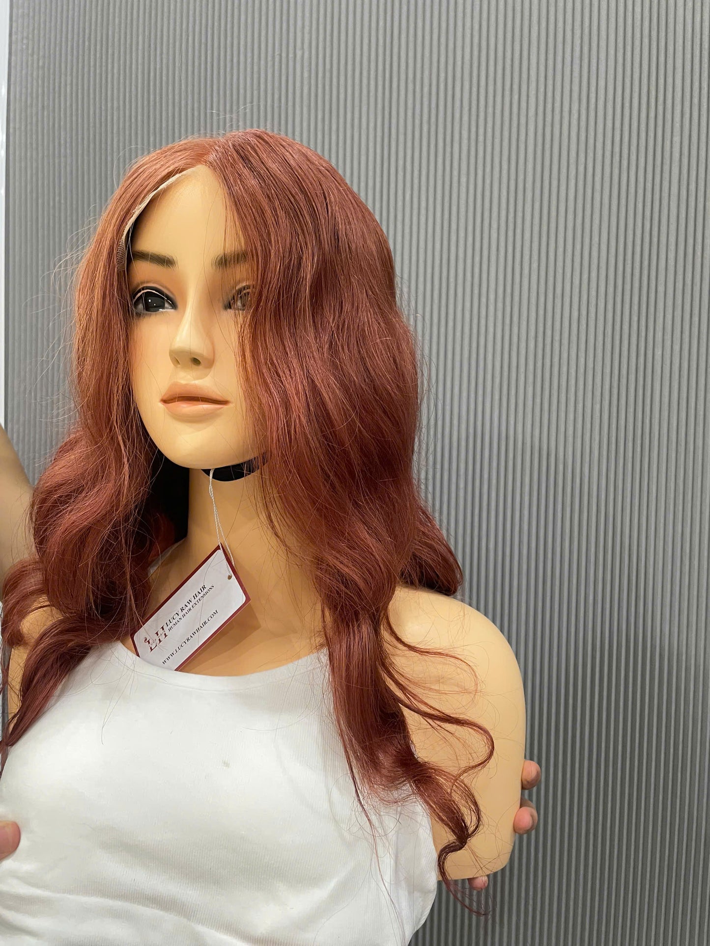 Best Selling Natural Wavy Lace Closure Wigs Red Color 14 Inches Double Drawn Vietnamese Human Hair Wigs