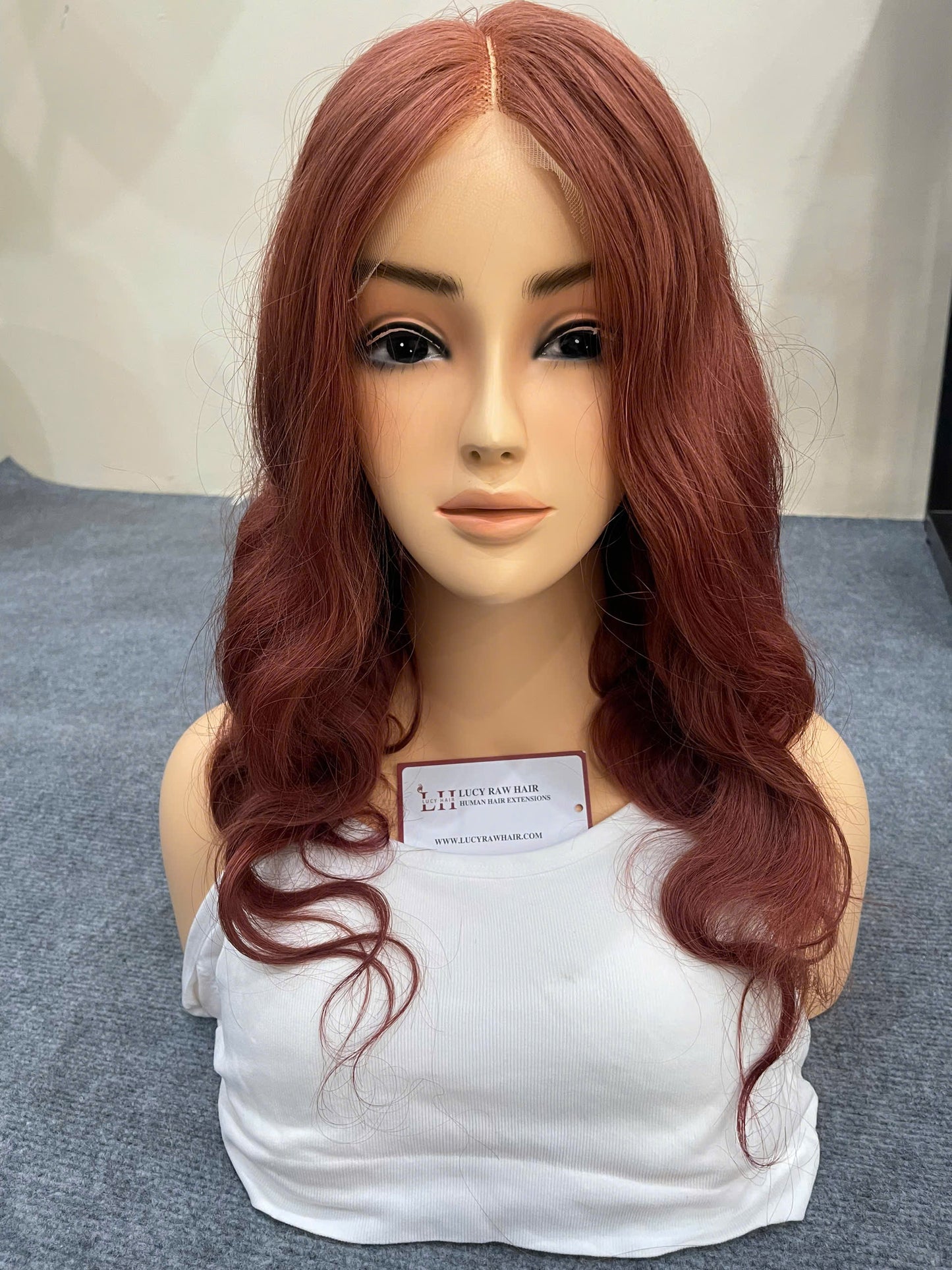Best Selling Natural Wavy Lace Closure Wigs Red Color 14 Inches Double Drawn Vietnamese Human Hair Wigs