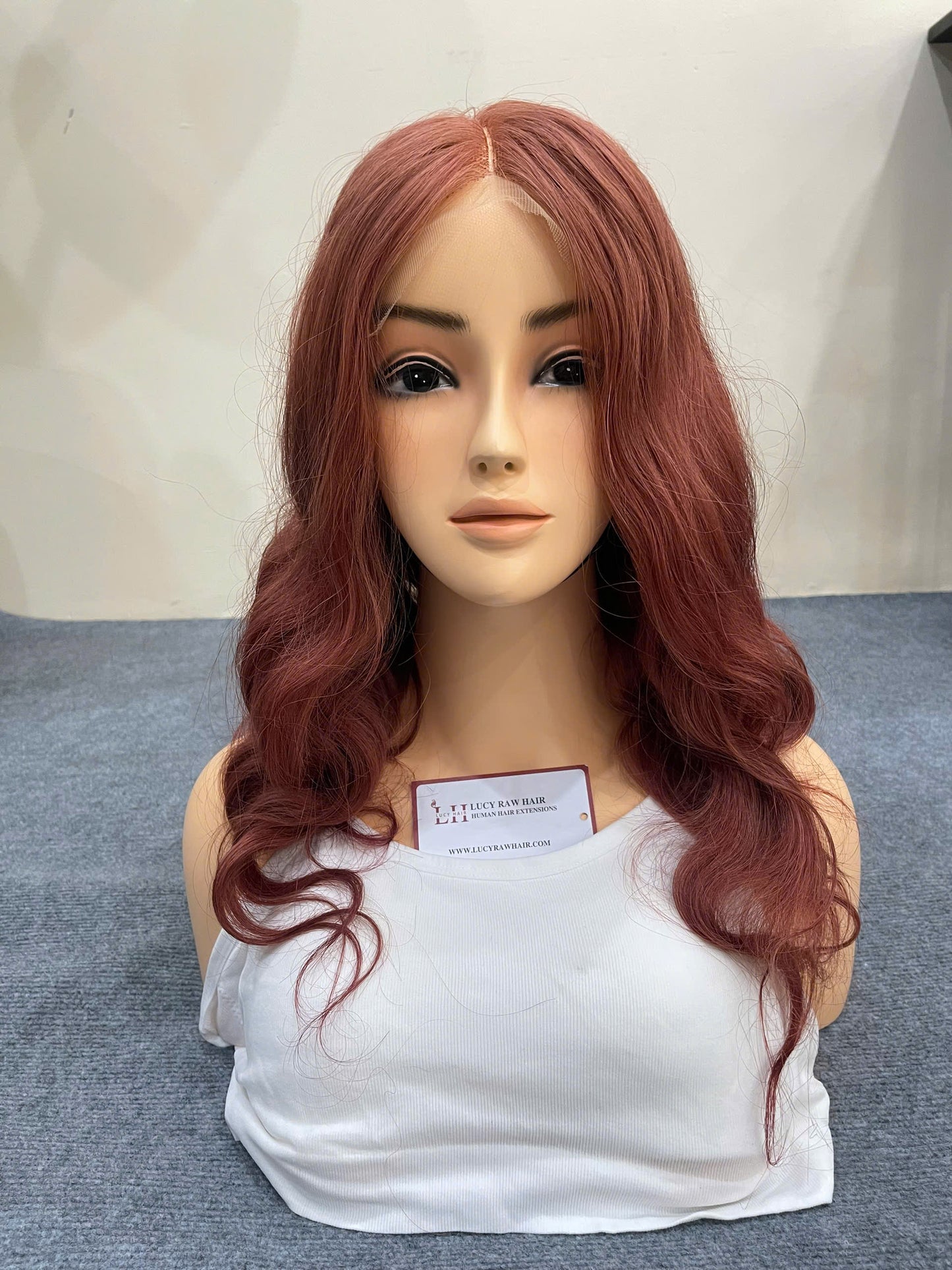 Best Selling Natural Wavy Lace Closure Wigs Red Color 14 Inches Double Drawn Vietnamese Human Hair Wigs