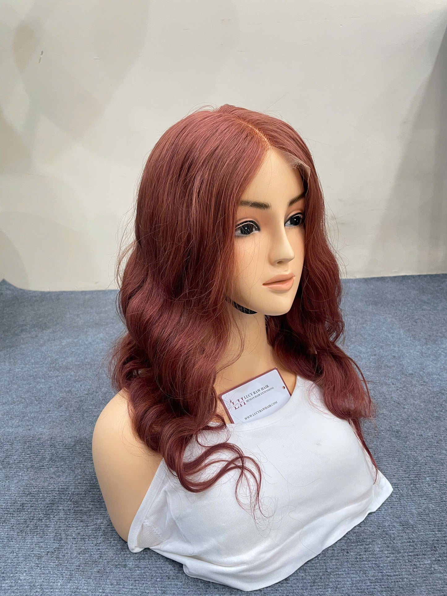 Best Selling Natural Wavy Lace Closure Wigs Red Color 14 Inches Double Drawn Vietnamese Human Hair Wigs