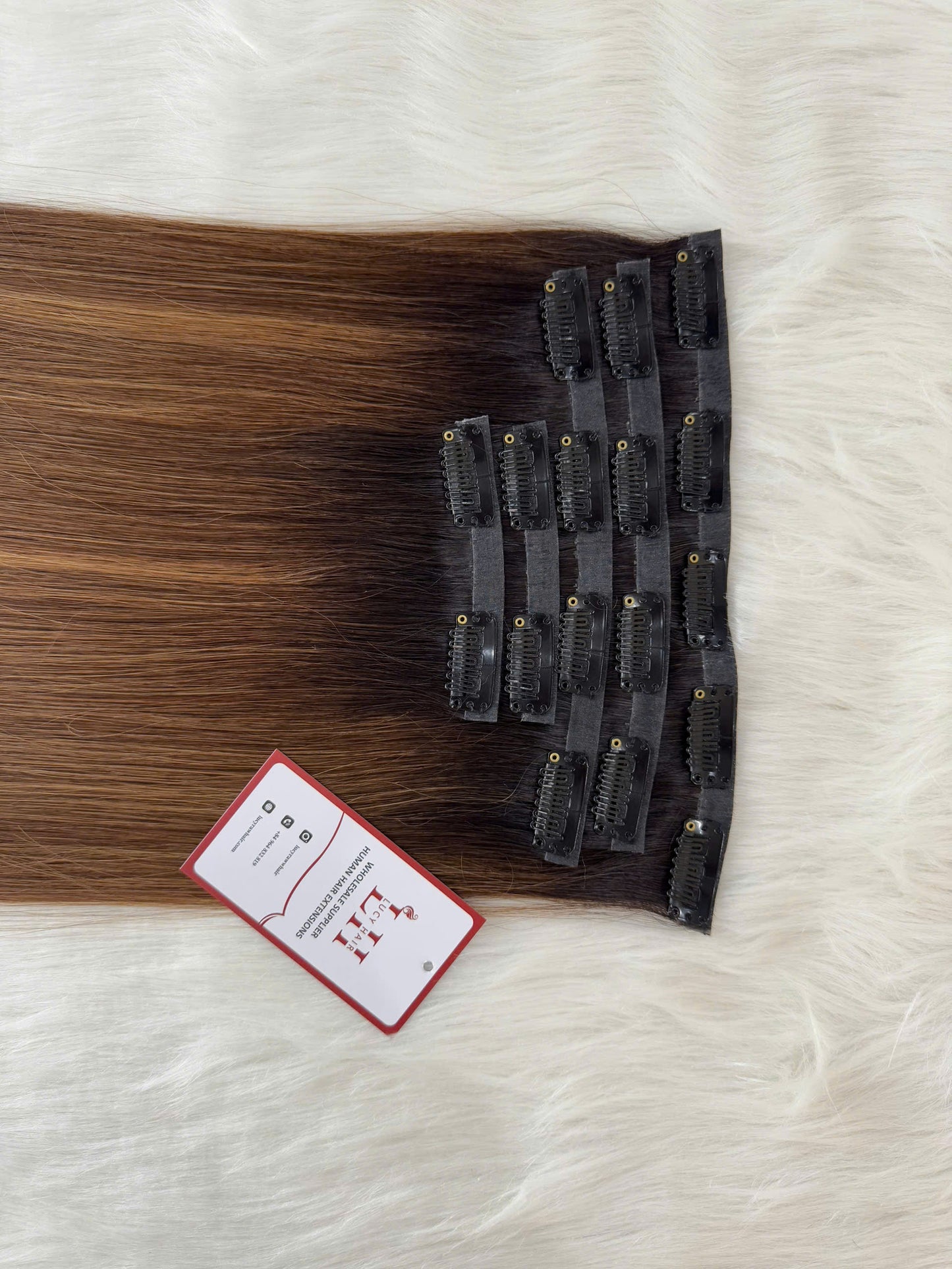 Invisible Clip In Extensions Natural Straight Human Hair Extensions #Balayage Color Double Drawn Vietnamese Raw Hair Top Grade