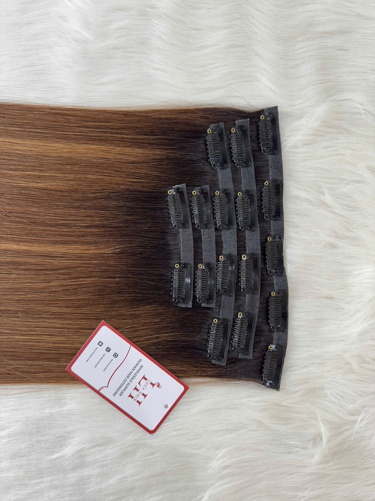 Invisible Clip In Extensions Natural Straight Human Hair Extensions #Balayage Color Double Drawn Vietnamese Raw Hair Top Grade