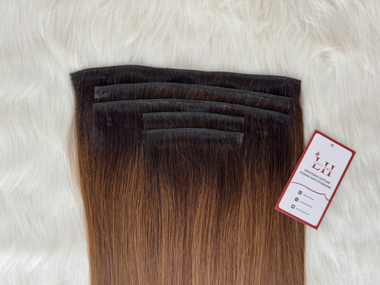 Invisible Clip In Extensions Natural Straight Human Hair Extensions #Balayage Color Double Drawn Vietnamese Raw Hair Top Grade