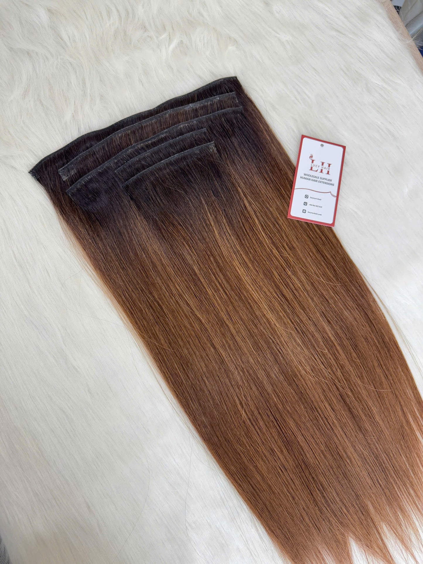 Invisible Clip In Extensions Natural Straight Human Hair Extensions #Balayage Color Double Drawn Vietnamese Raw Hair Top Grade