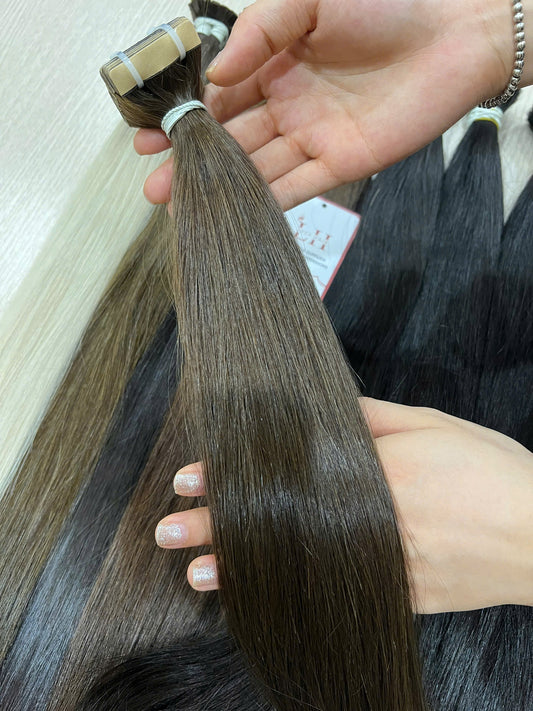 Tape-In Extensions #2 Color 100% Human Hair Extensions Best Quality