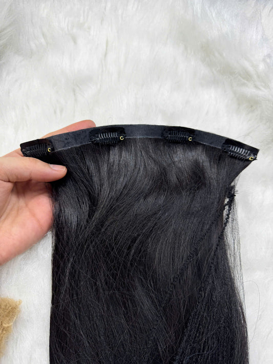 Seamless Human Hair Clip In Extensions #Jet Black Color Vietnamese Human Hair Extensions High Quality