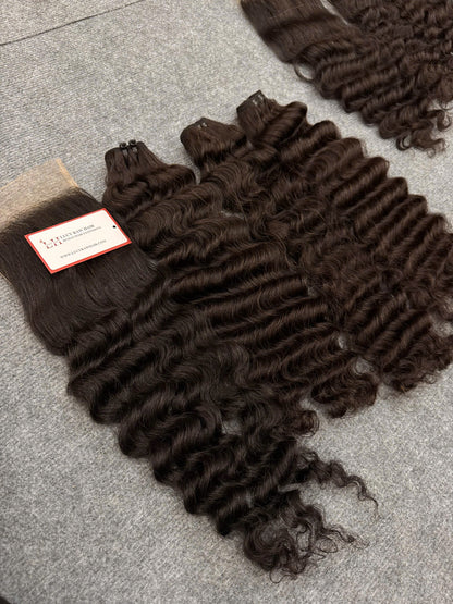 Vietnamese Raw Deep Wave Bundles With 4x4 HD Lace Closure Top Selling