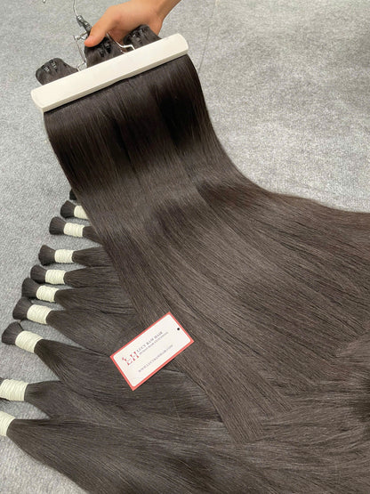Machine Weft Human Hair Extensions Natural Color Bone Straight Luxury Quality