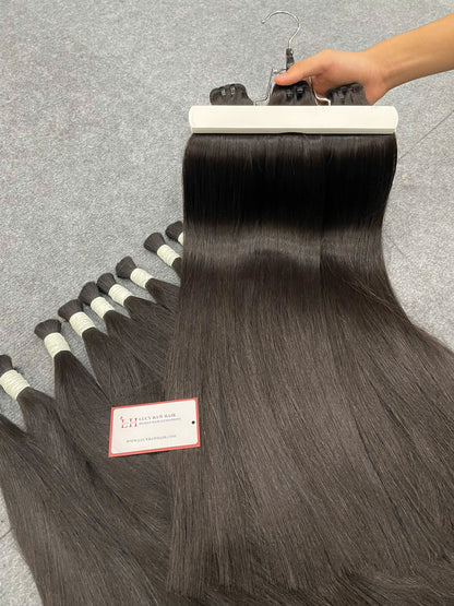 Machine Weft Human Hair Extensions Natural Color Bone Straight Luxury Quality