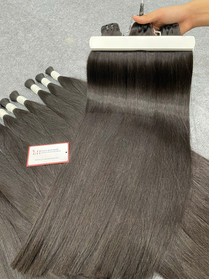 Machine Weft Human Hair Extensions Natural Color Bone Straight Luxury Quality