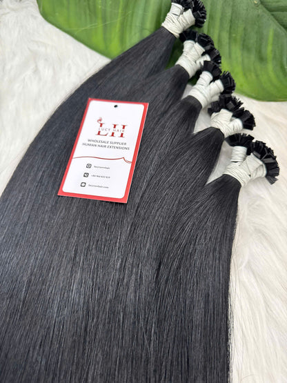 Flat Tips Keratin Hair Extensions Natural Straight Hair #1 Color 60 Cm Vietnamese Hair Top Grade