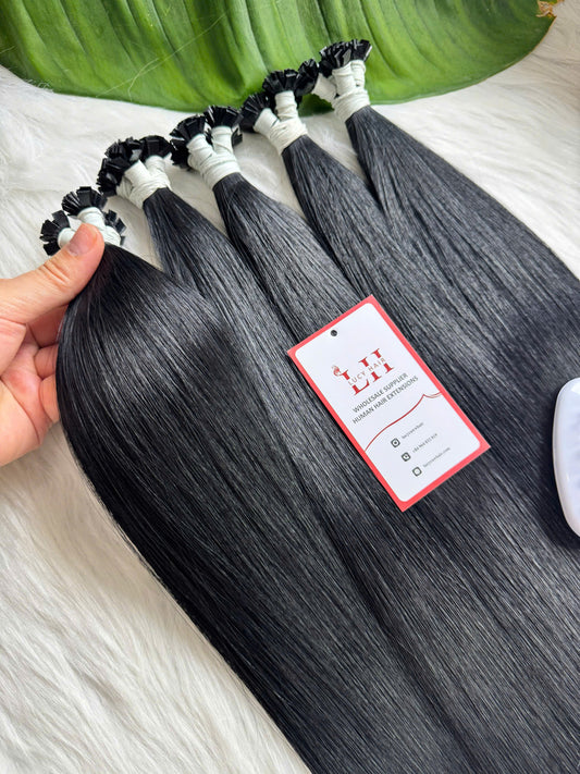 Flat Tips Keratin Hair Extensions Natural Straight Hair #1 Color 60 Cm Vietnamese Hair Top Grade