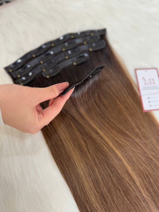 Invisible Clip In Extensions Natural Straight Human Hair Extensions #Balayage Color Double Drawn Vietnamese Raw Hair Top Grade