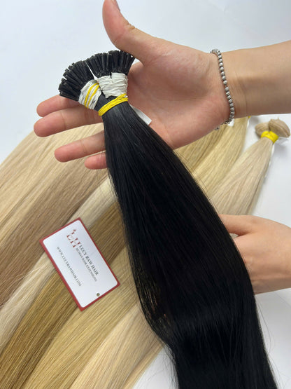 I-Tip Human Hair Extensions #1B Color 22 Inches 55 Cm Natural Straight Vietnamese Raw Hair Super Quality